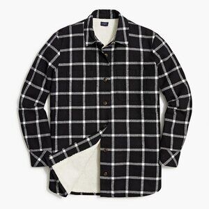 NWT J. Crew Womens Size Medium Black Sherpa-Lined Shirt Jacket Shacket NEW